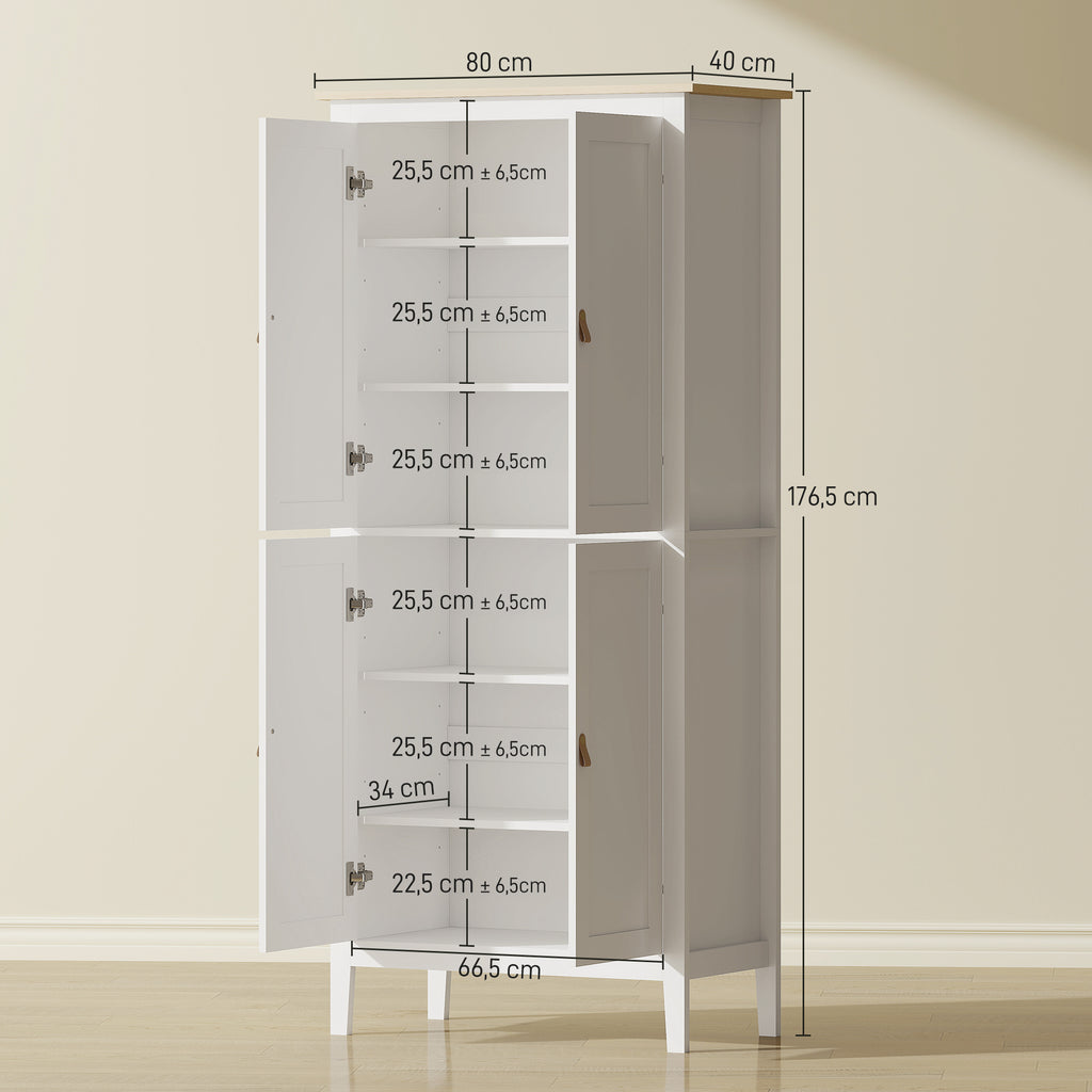 Buffet cuisine, meuble cuisine rangement haut avec LED réglable et détecteur de mouvement, 80 x 40 x 176,5 cm, blanc-2