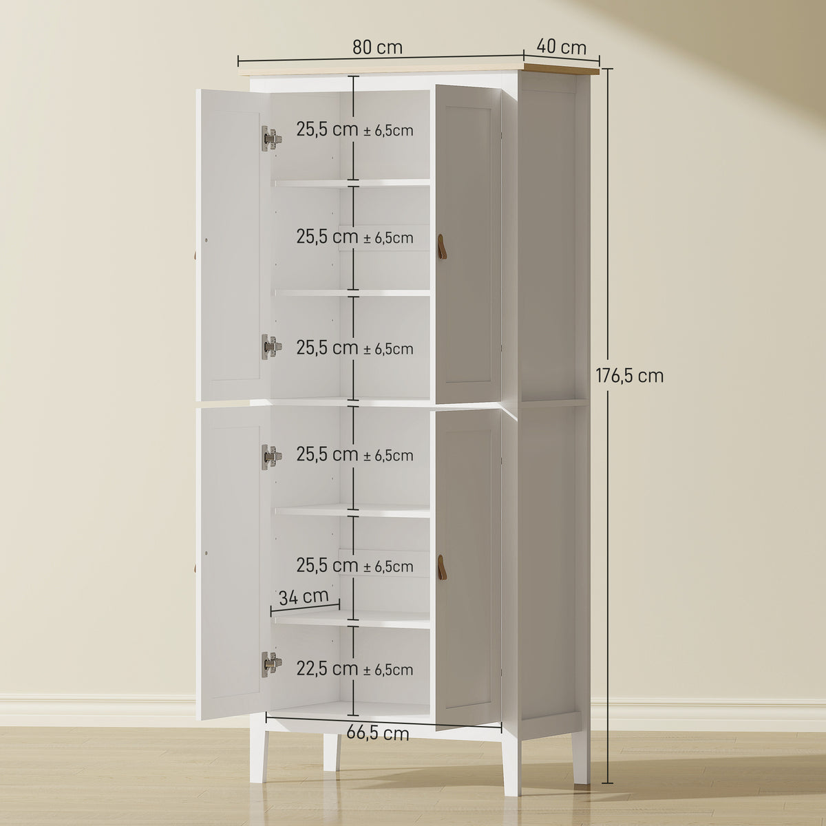 Buffet cuisine, meuble cuisine rangement haut avec LED réglable et détecteur de mouvement, 80 x 40 x 176,5 cm, blanc-2
