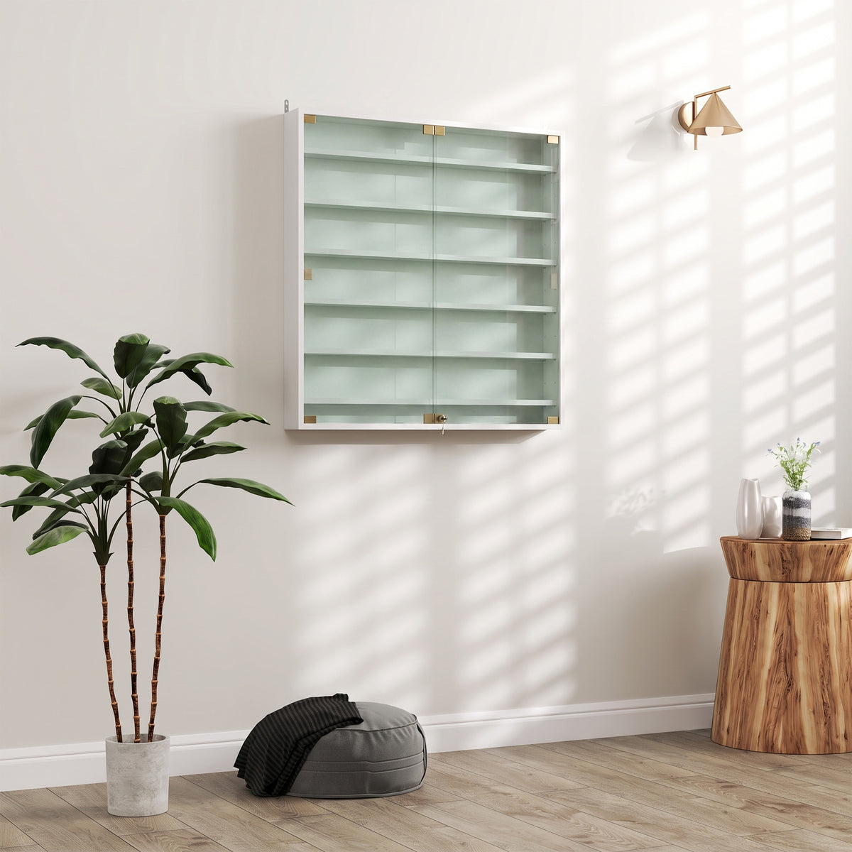 Vitrine pour collection vitrine murale 80 x 9,5 x 83 cm 6 étagères réglables en hauteur 2 portes coulissantes en verre-1