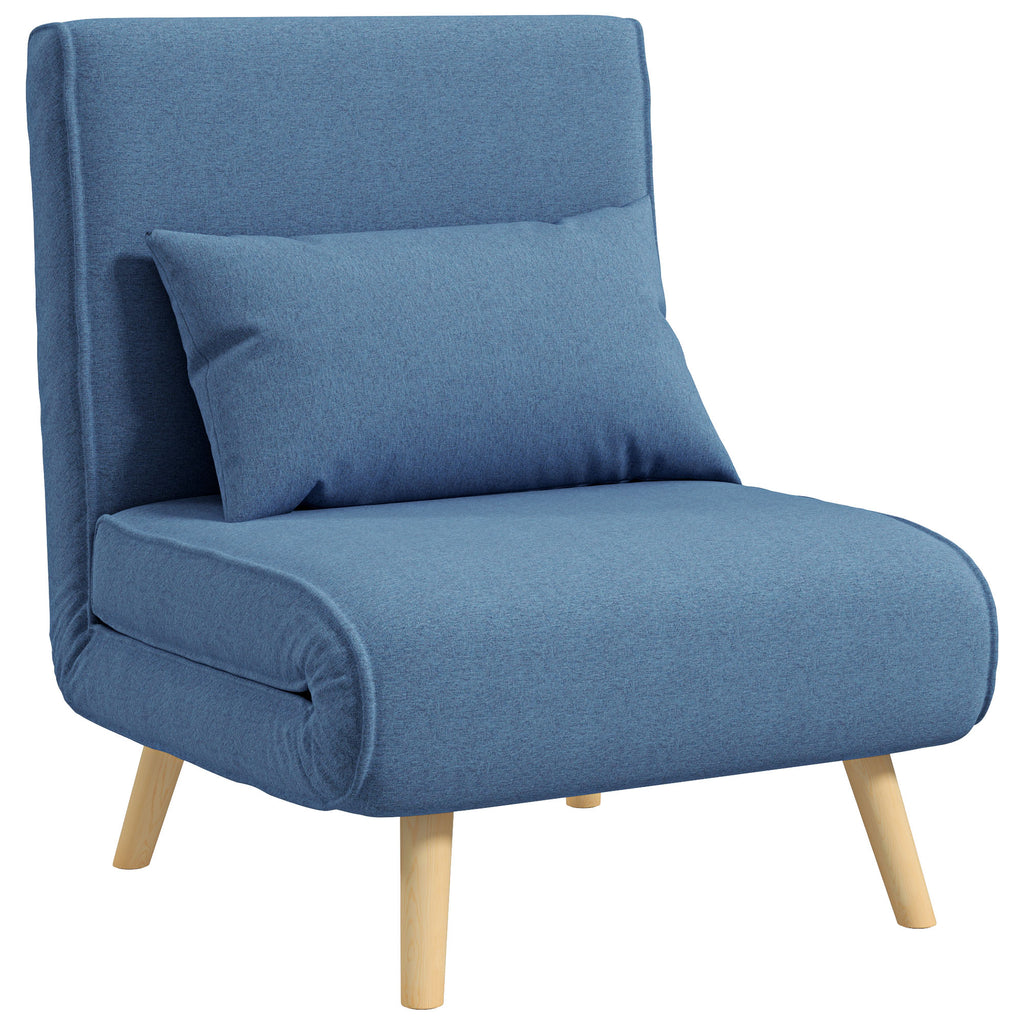 Fauteuil chauffeuse convertible 3 en 1 lit fauteuil lit 1 place dossier 5 positions en tissu avec coussin, bleu-0