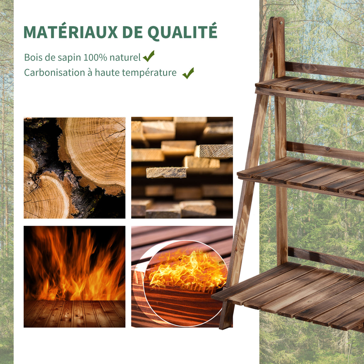 Étagère à plantes en bois forme pyramidale échelle pliante avec 3 étagères 60 x 37 x 93 cm marron-3