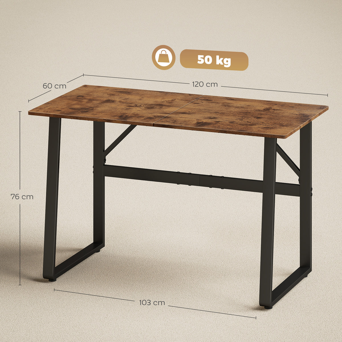 Bureau d'Ordinateur 120 cm, Bureau Simple, Pieds Réglables, pour Petit Espace, Travail à Domicile, Étude, Brun Rustique-2