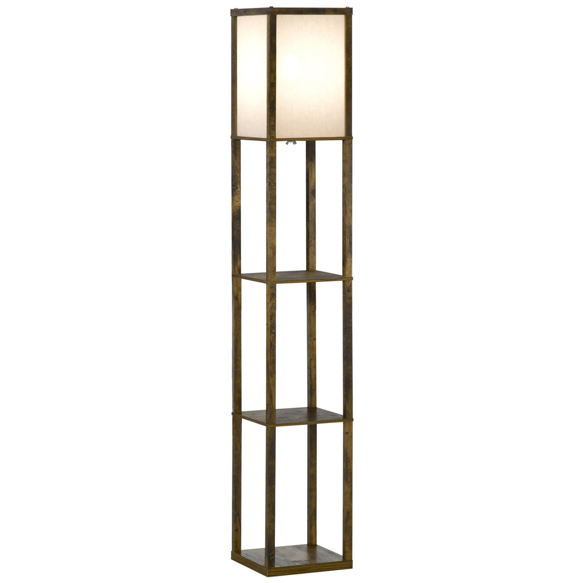 Lampadaire étagère Lampe étagère 26L x 26l x 160H cm 3 étagères 4 Niveaux MDF Blanc et Marron-0