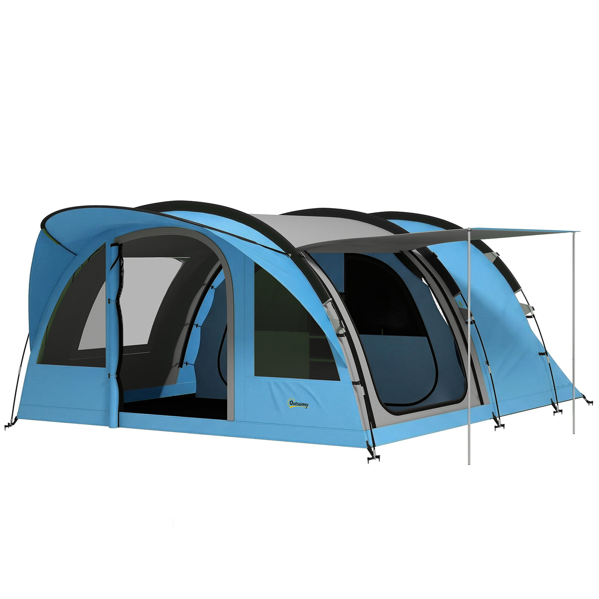 Grande Tente Tunnel Camping 4 Personnes 3-4 Saisons Hauteur d'Homme 2 m Séjour XL 3,7 m Imperméable 3000mm Bleu-0
