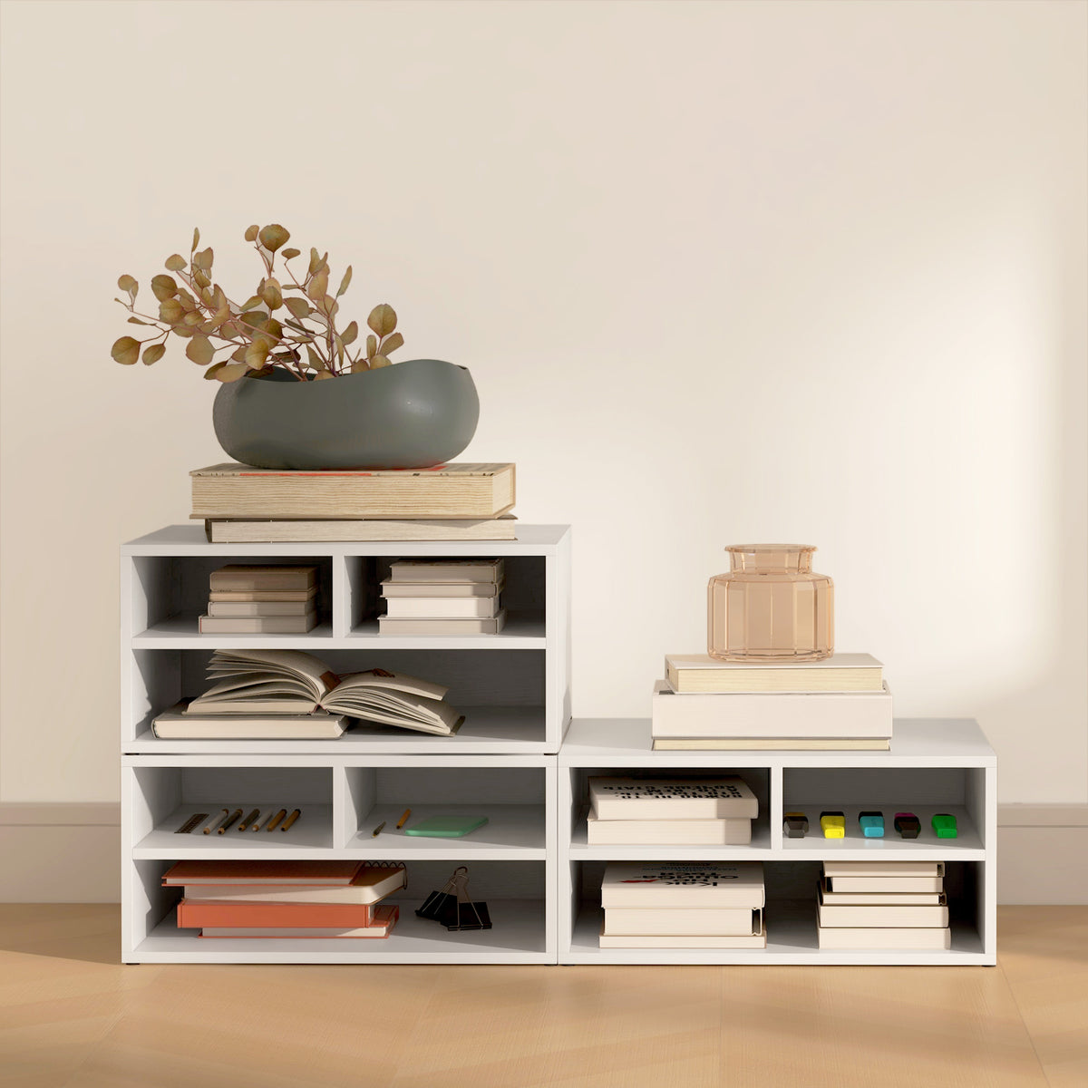 Organiseur bureau aspect blanc avec 3 compartiments fournitures support d'imprimante 47 x 40 x 22,5 cm-5