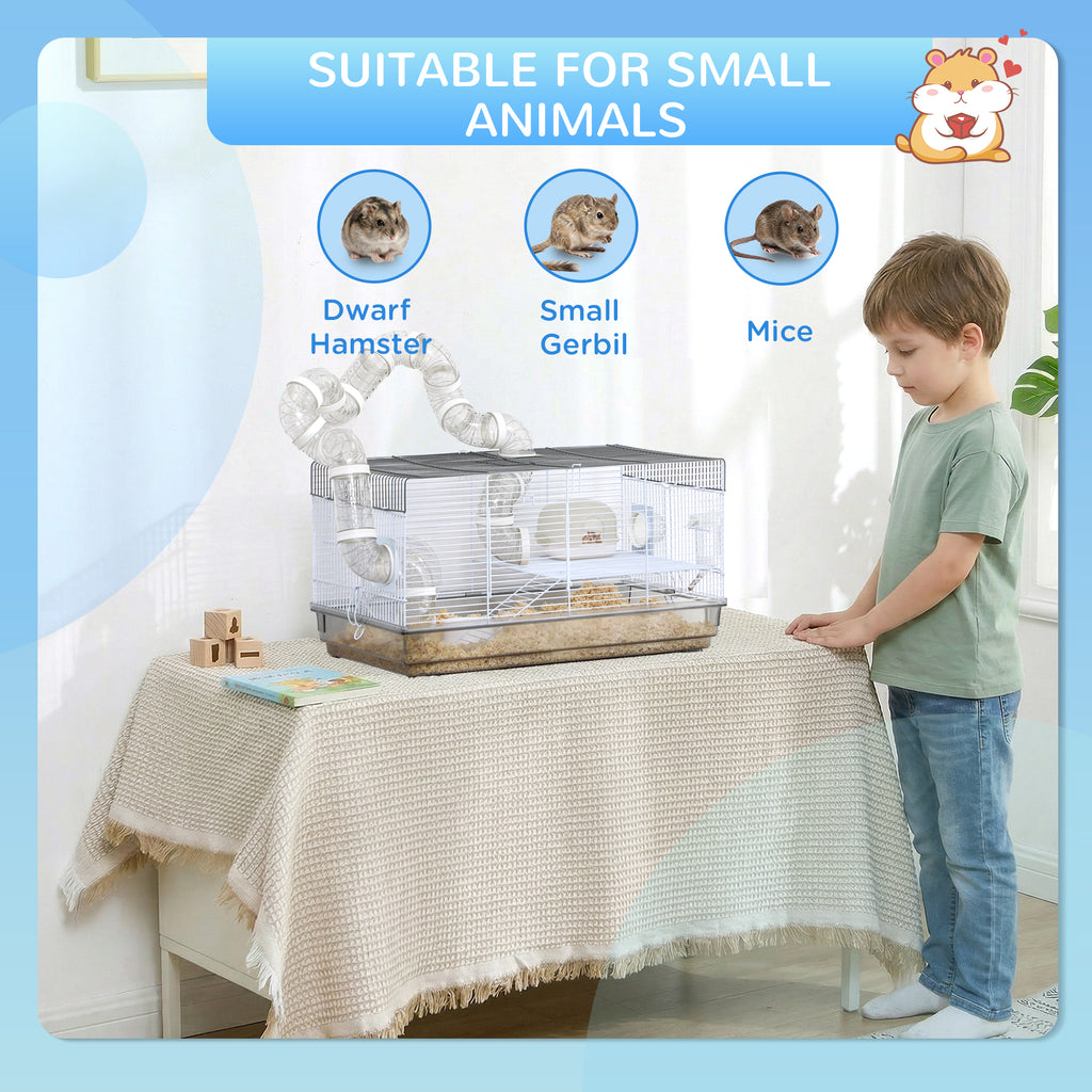 Cage hamster cage rongeur avec tunnel et accessoires inclus fil d'acier 58 x 32 x 31 cm gris-8