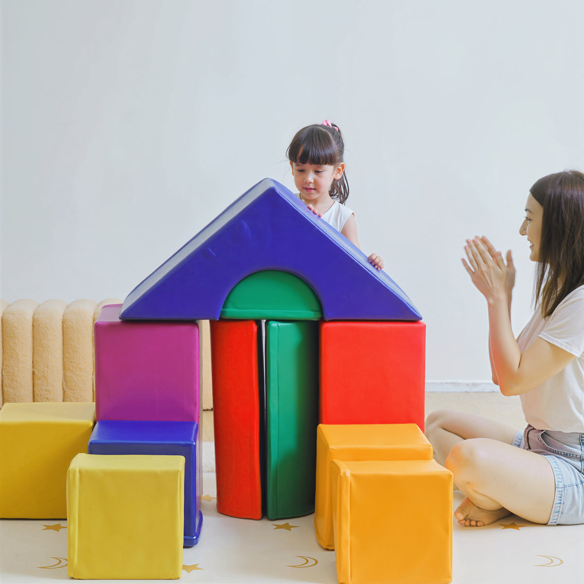 Parcours motricité bébé 11PCS, module motricité bébé en mousse EPE avec housse en revêtement synthétique, blocs mousse de construction, jouets éducatifs pour enfants de 1-3 ans, multicolore-7
