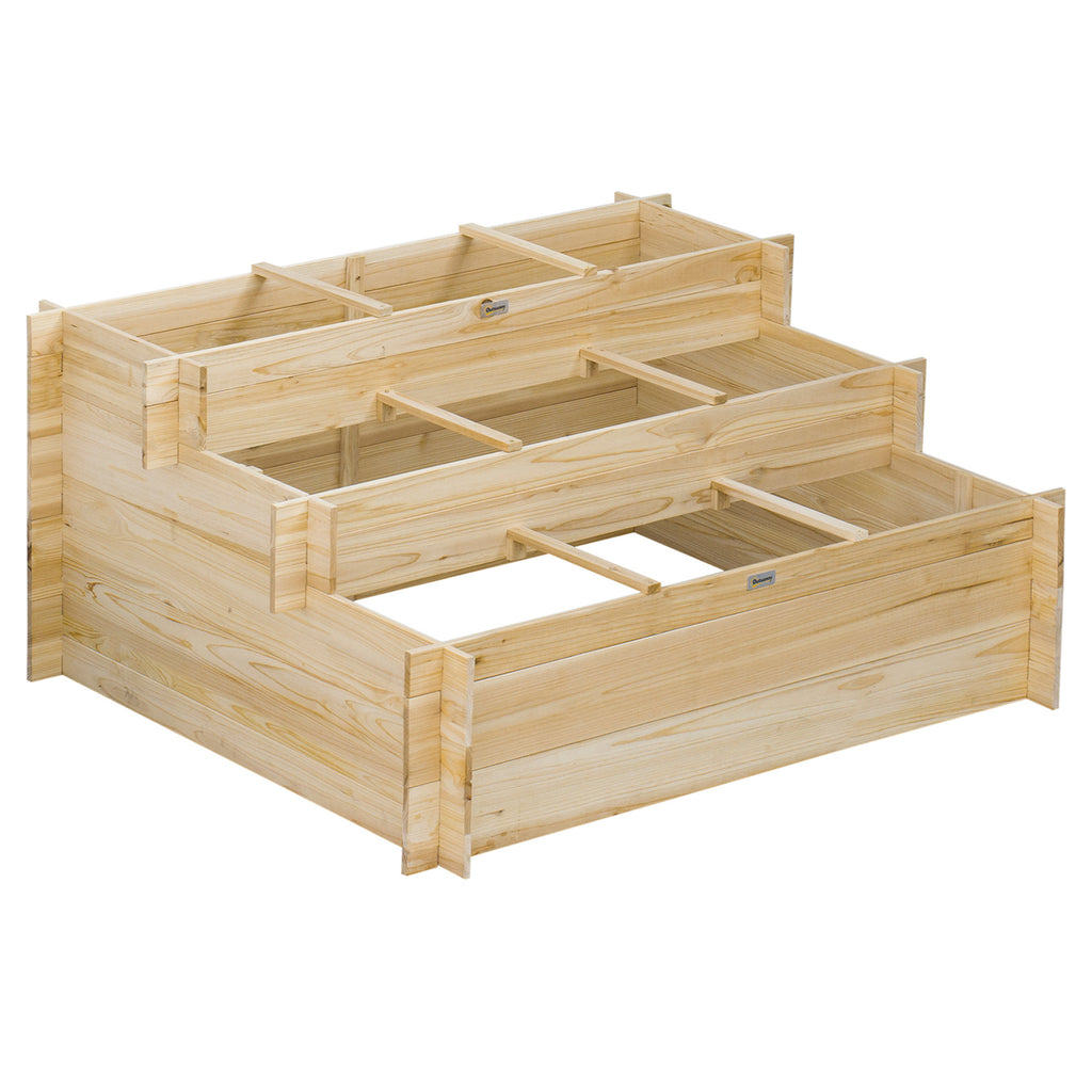Jardinière sur pieds à 3 niveaux carré potager de jardin avec 9 compartiments en bois de sapin et tissu non tissé-0