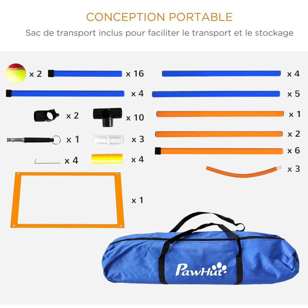 Kit d'agilité pour chien 4 pièces avec slalom, anneau de saut, haies, kit de dressage, sac de transport-6