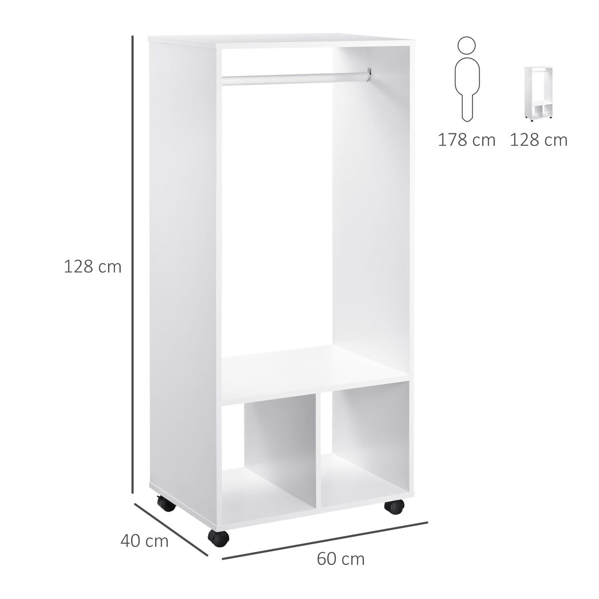Lot de 2 portants à vêtements penderie mobile avec roulettes 2 niches + Grand Espace penderie en bois Blanc-2