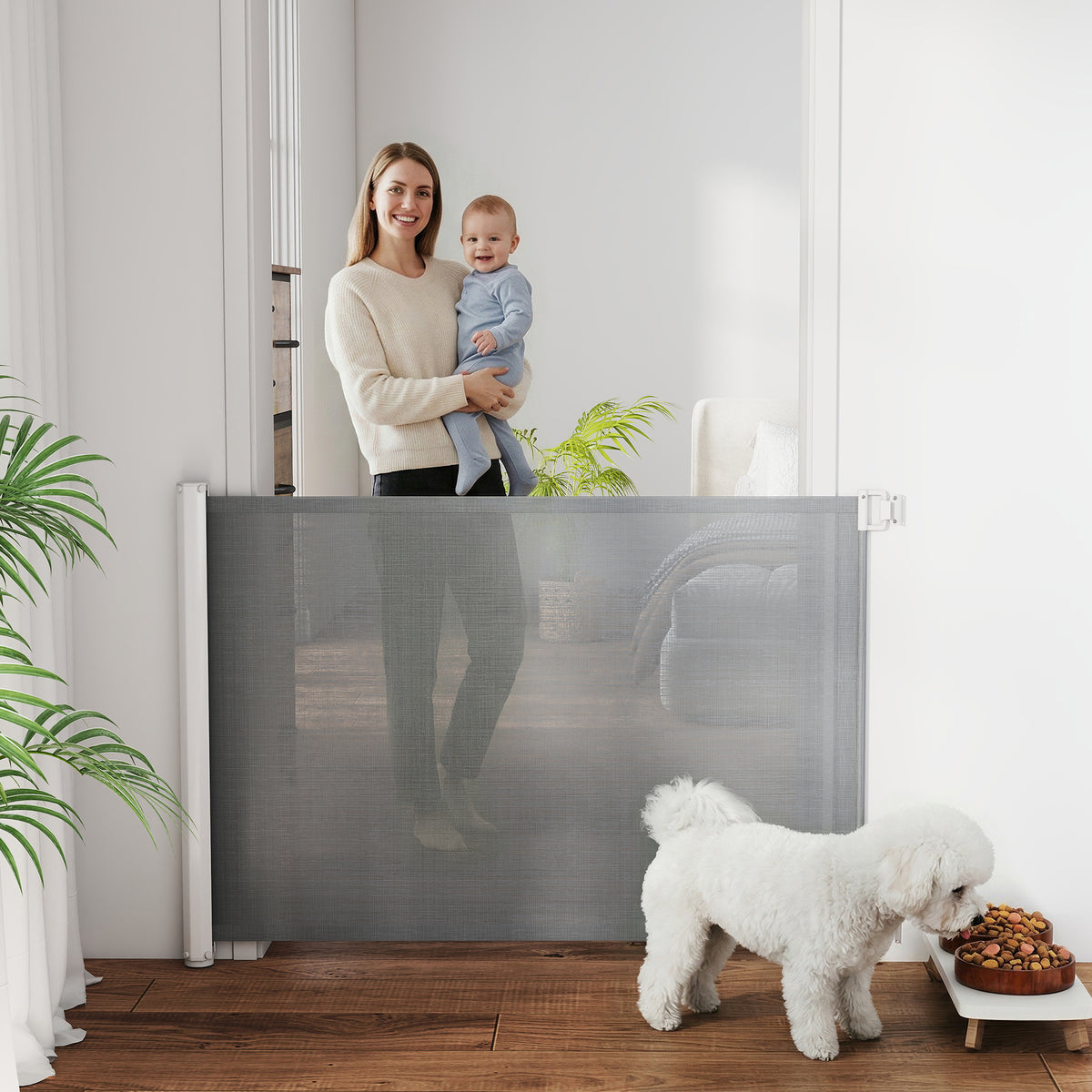 Barrière de sécurité barrière animaux rétractable automatique 1,15L x 0,83H m teslin métal gris-1