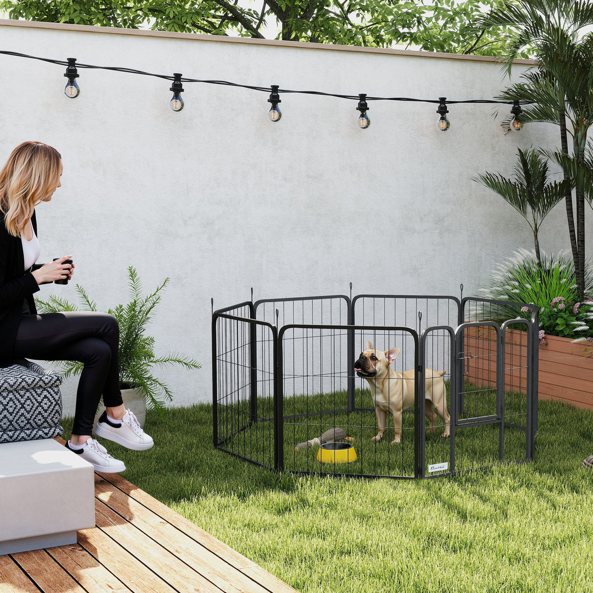 Parc pour chien enclos chien 8 panneaux modulable et pliable acier avec porte pour chiot intérieur extérieur 60 cm noir-1