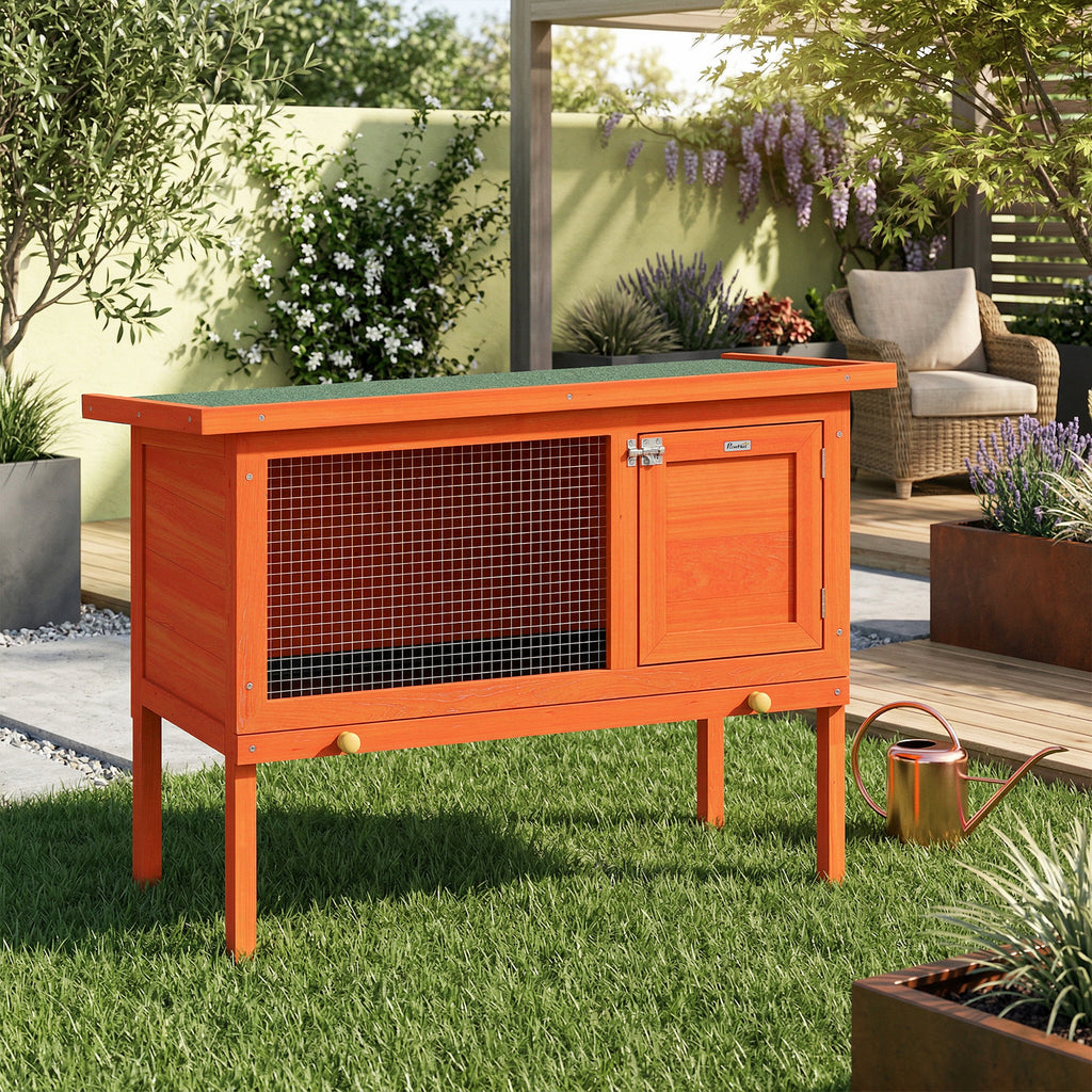 Clapier Lapin Extérieur en Bois, Toit Ouvrable en Asphalt et Plateau Coulissant, Design Surélevé, 90x45x65cm, Orange-1