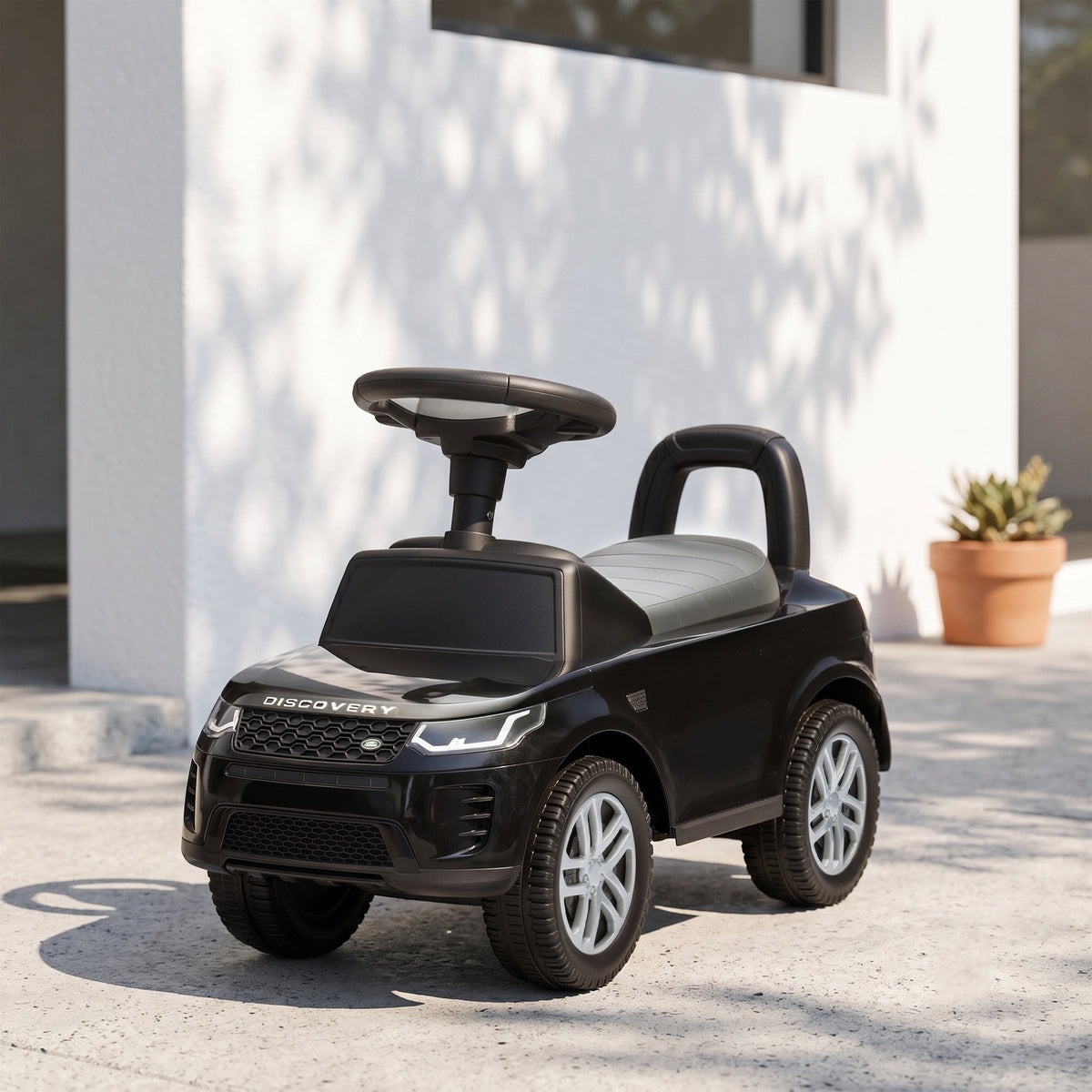 Porteur enfants voiture sous licence Land Rover, véhicule à pousser, klaxon, sons de moteur, rangement sous siège, noir-1