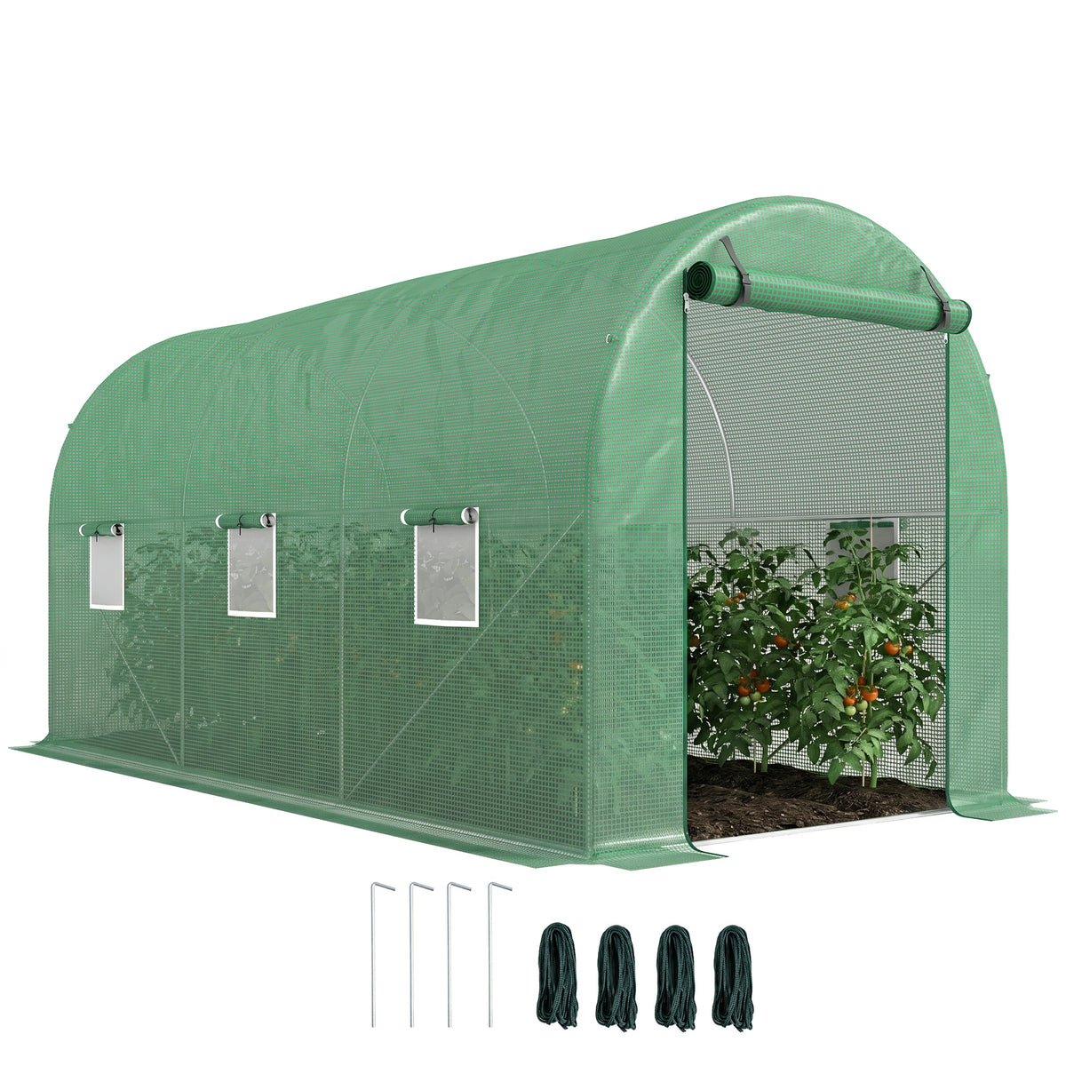Serre de Jardin Tunnel 8 m² 4L x 2l x 1,9H m Acier galvanisé renforcé diamètre 2,4 cm + PE fenêtres Porte Vert-0