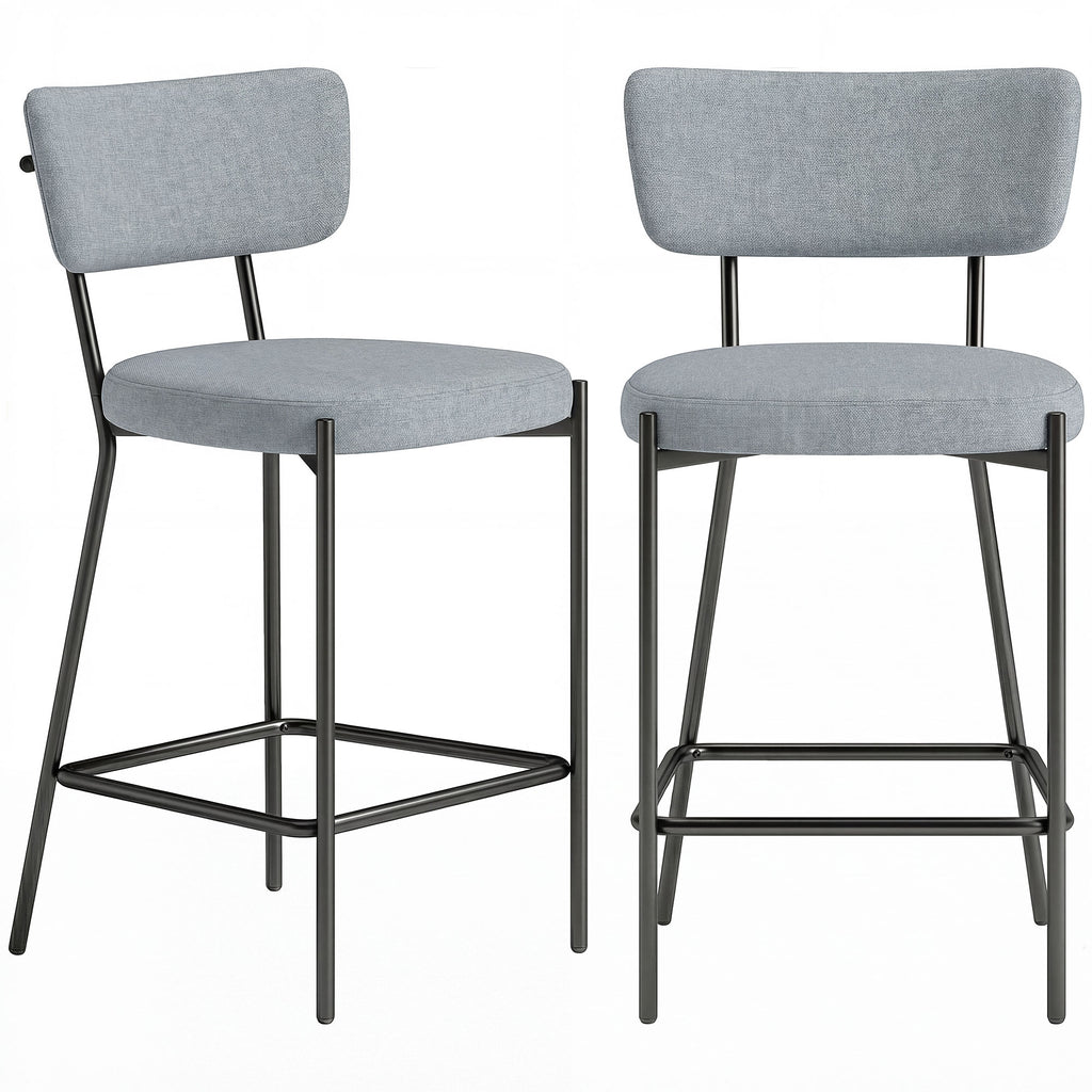 Lot de 2 tabourets de bar, chaises de bar, assise rembourrée, dossier courbé et repose-pieds, 49 x 53 x 93 cm, gris-0