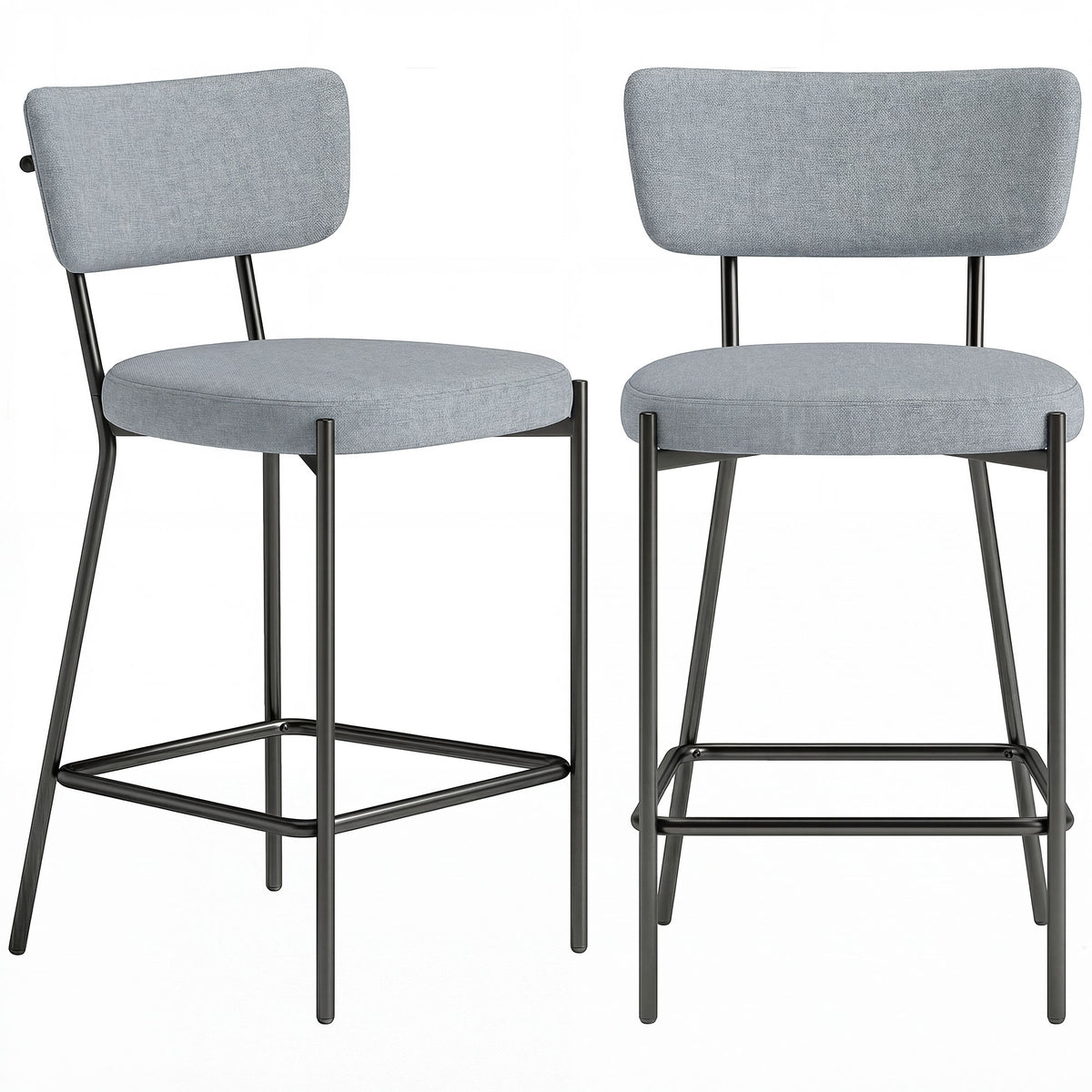 Lot de 2 tabourets de bar, chaises de bar, assise rembourrée, dossier courbé et repose-pieds, 49 x 53 x 93 cm, gris-0