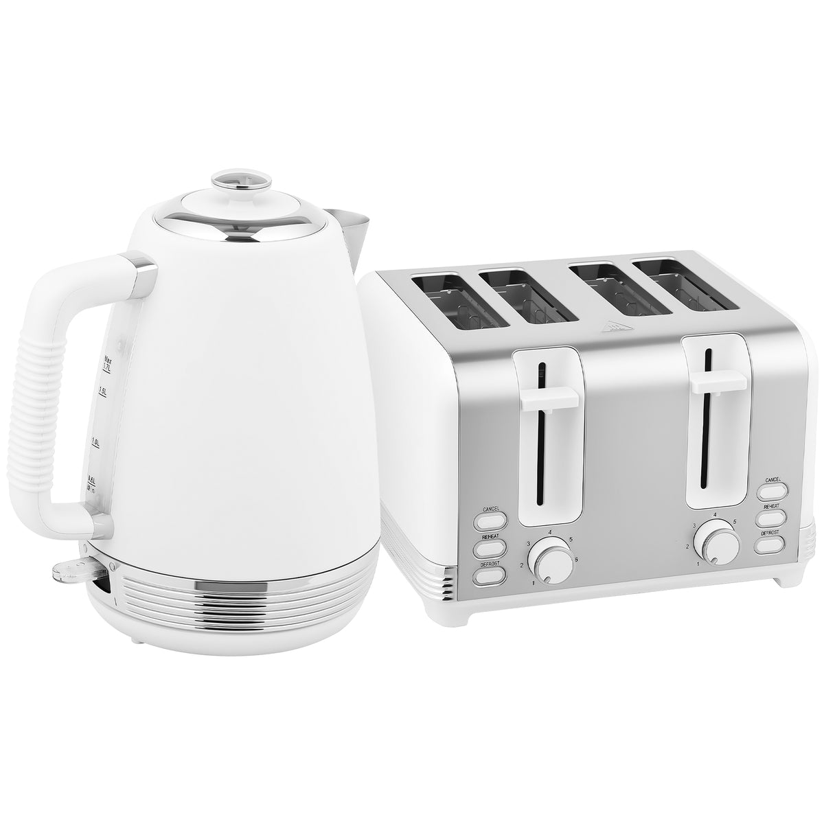 Ensemble bouilloire et grille-pain, bouilloire en acier inoxydable 1,7 L et 2200 W et grille-pain à 4 tranches, blanc-0