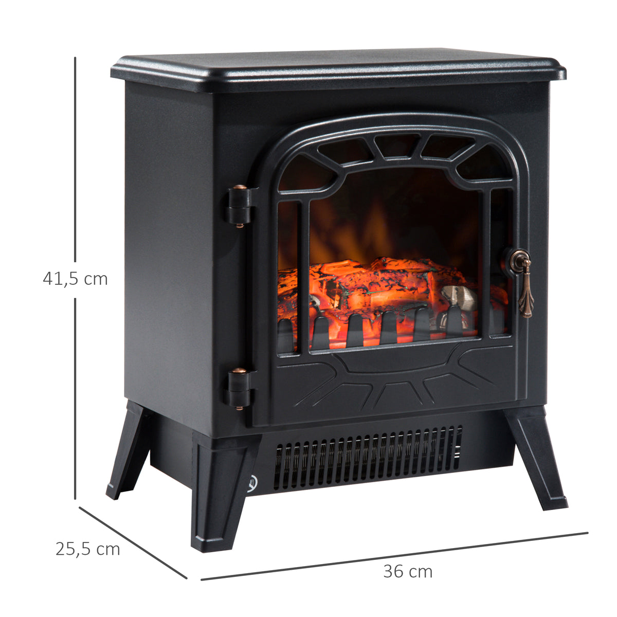 Cheminée électrique radiateur Imitation Flamme avec luminosité et réglable 925 W / 1850 W Porte métal Verre trempé Noir-2