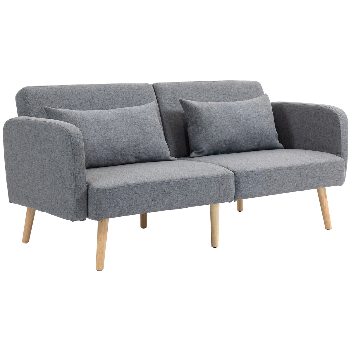 Canapé convertible 3 places design clic clac dossier inclinable et accoudoirs réglables tissu effet lin gris-0