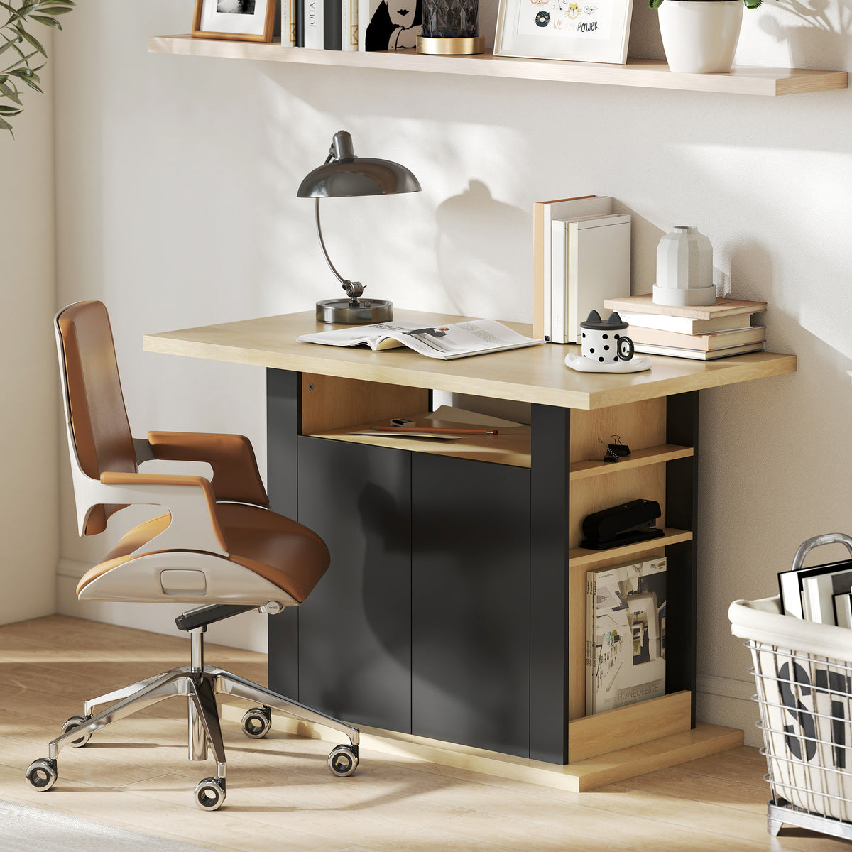 Table à manger ilot central cuisine avec grand plan de travail 4 personnes placard 4 portes 110 x 70 x 75,5 cm noir-7