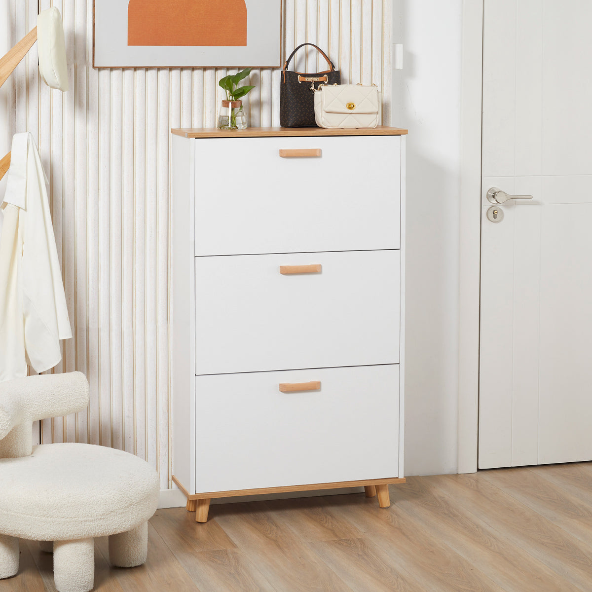 Meuble à chaussures style scandinave 3 abattants 70 x 23,5 x 122 cm blanc-9