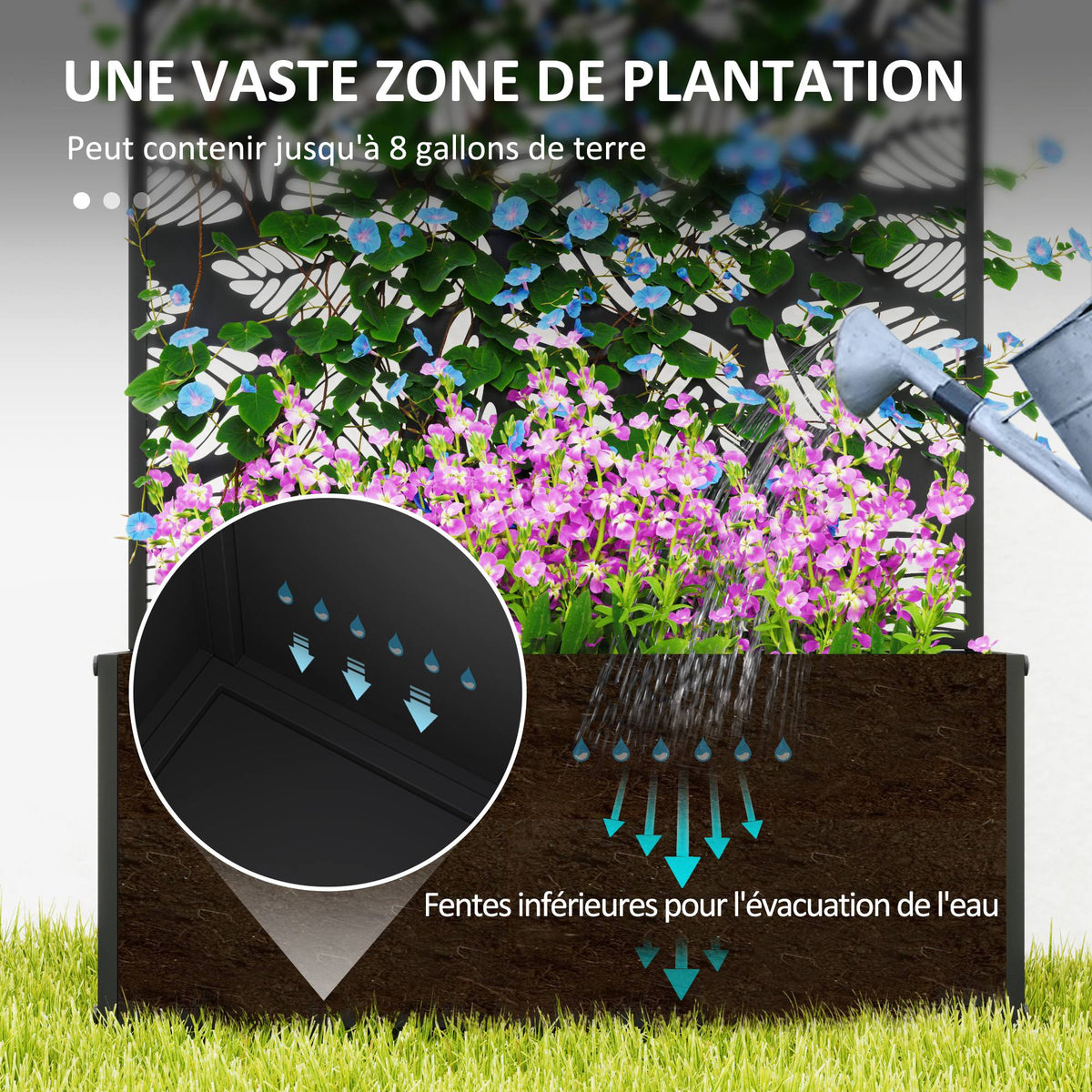 Jardinière avec treillis bac à fleurs rectangulaire grande taille panneau d'intimité métal 61 x 23 x 113 cm noir-3