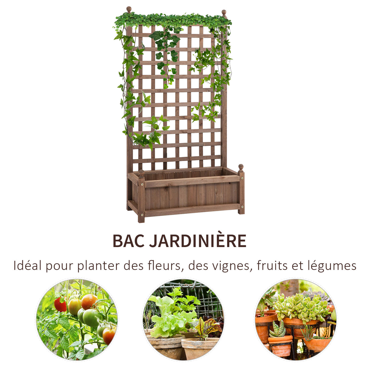 Jardinière avec Treillis - bac à Fleurs - jardinière sur Pied - 64L x 28l x 120H cm Inserts d'irrigation-4