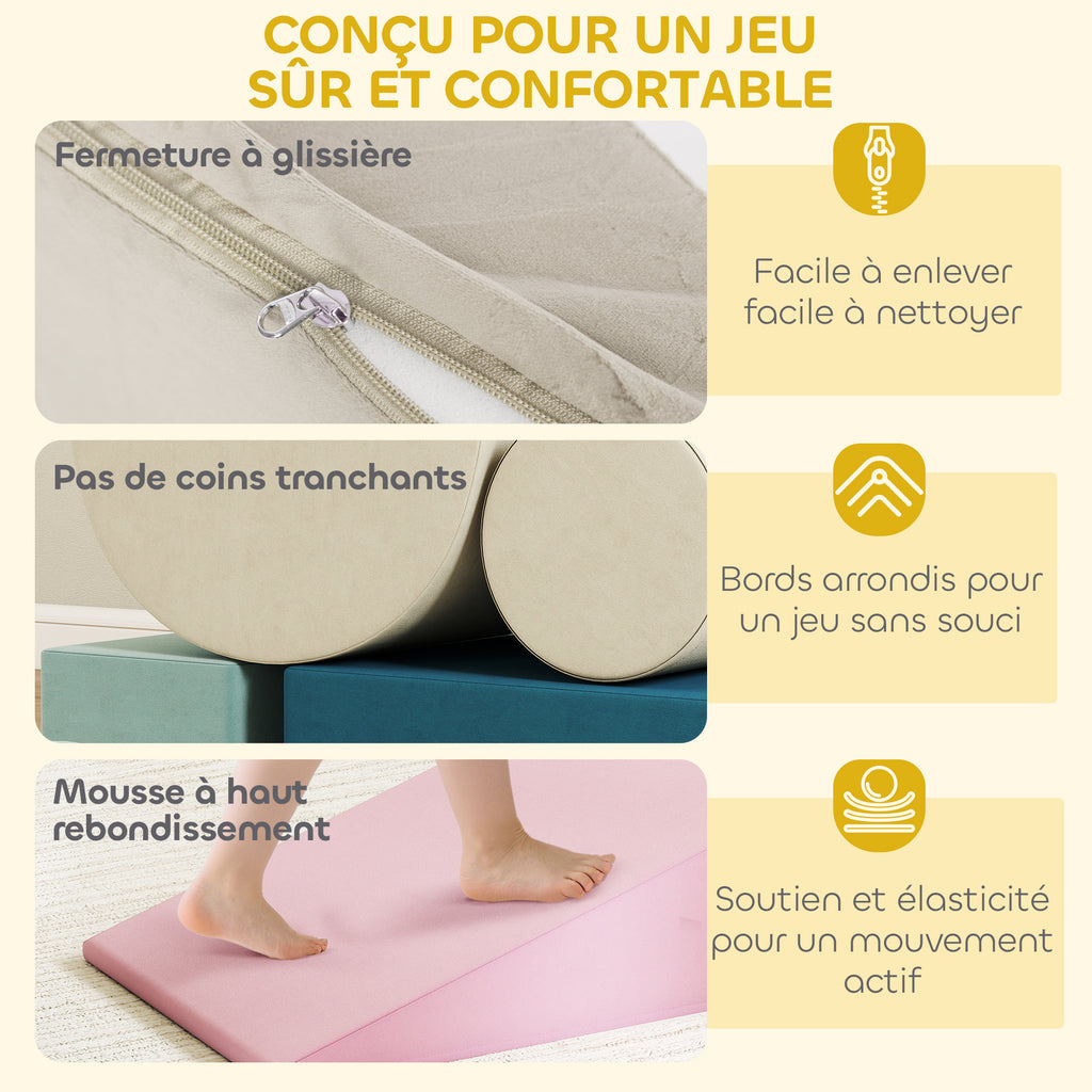 Parcours motricité bébé jouet d'escalade modulable 5 pièces housse lavable en velours 61 x 40,6 x 60 cm multicolore-4
