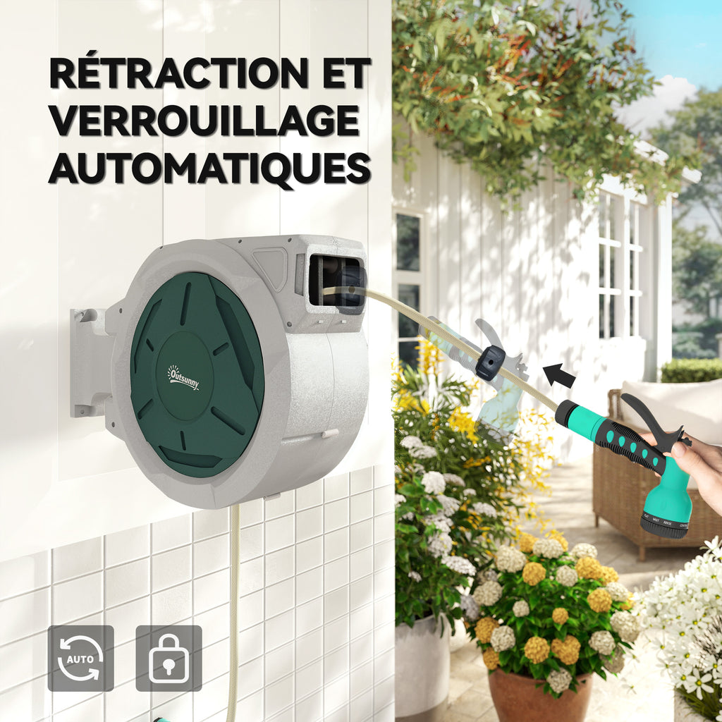 Enrouleur Tuyau Arrosage Mural 30 m x Ø 15 mm Dévidoir Automatique de Tuyaux d'Eau Rétractable Automatique gris-5
