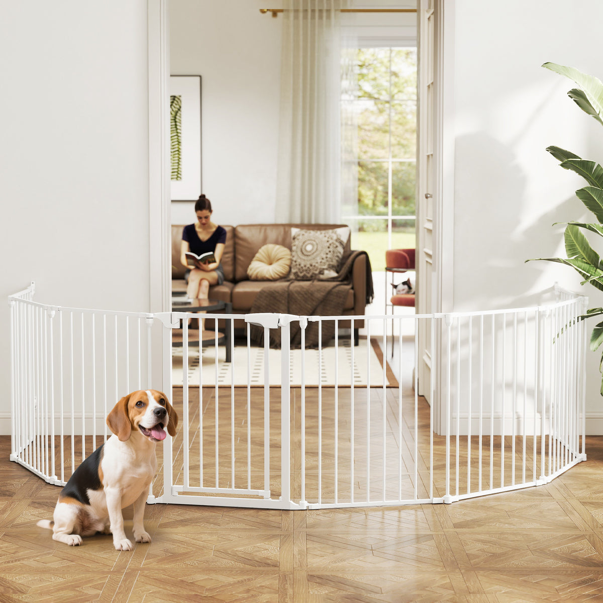 Barrière de sécurité en métal parc enclos pliable et modulable pour chien et enfant 8 panneaux 61 x 75 cm blanc-9