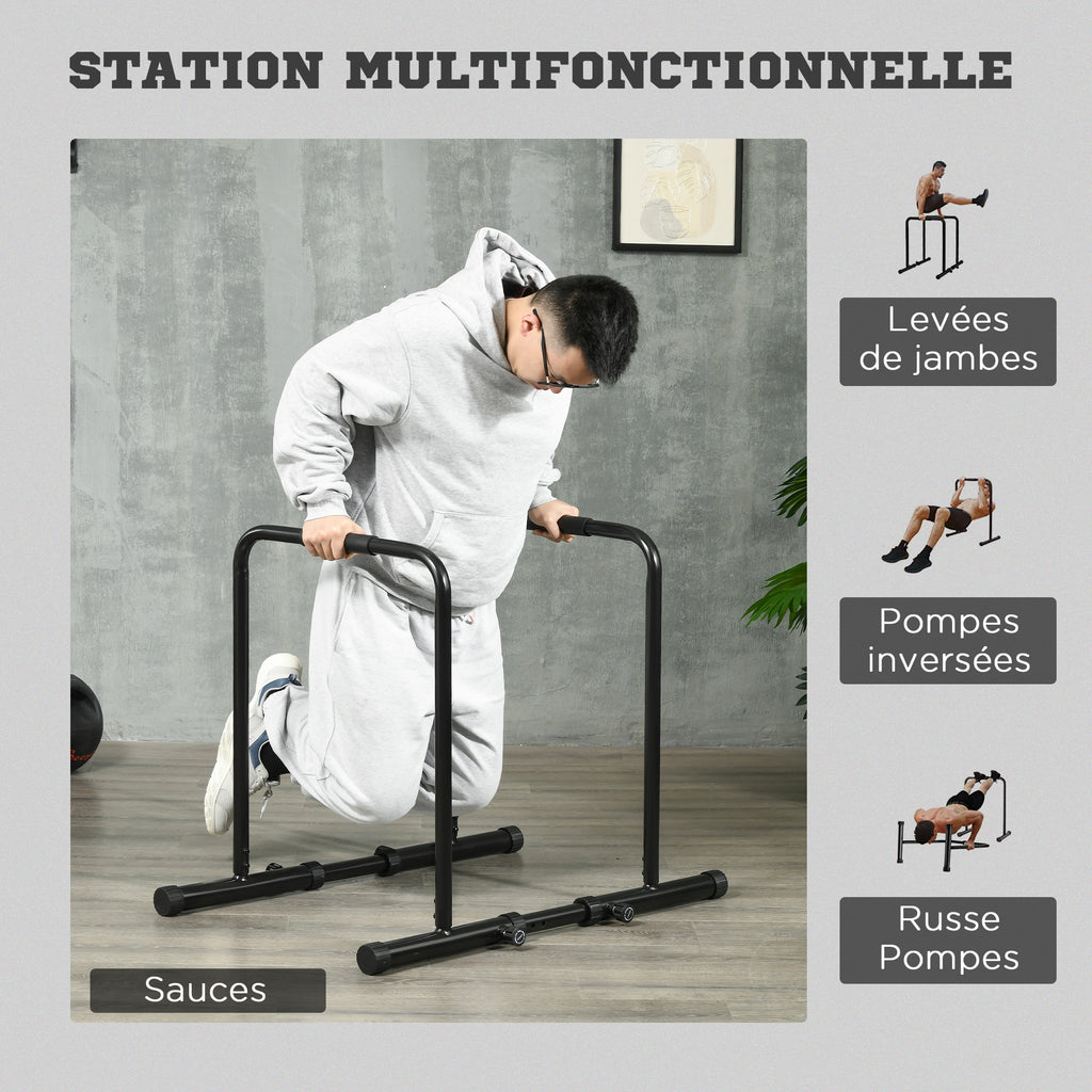 Dips Barre Parallèle Station de Musculation en Acier, Hauteur et Espacement Réglables, 90-102x65x80-90cm, Noir-3