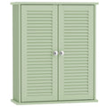 Armoire murale de salle de bain, meuble de rangement suspendu avec 2 portes persiennes et étagère réglable, vert-0