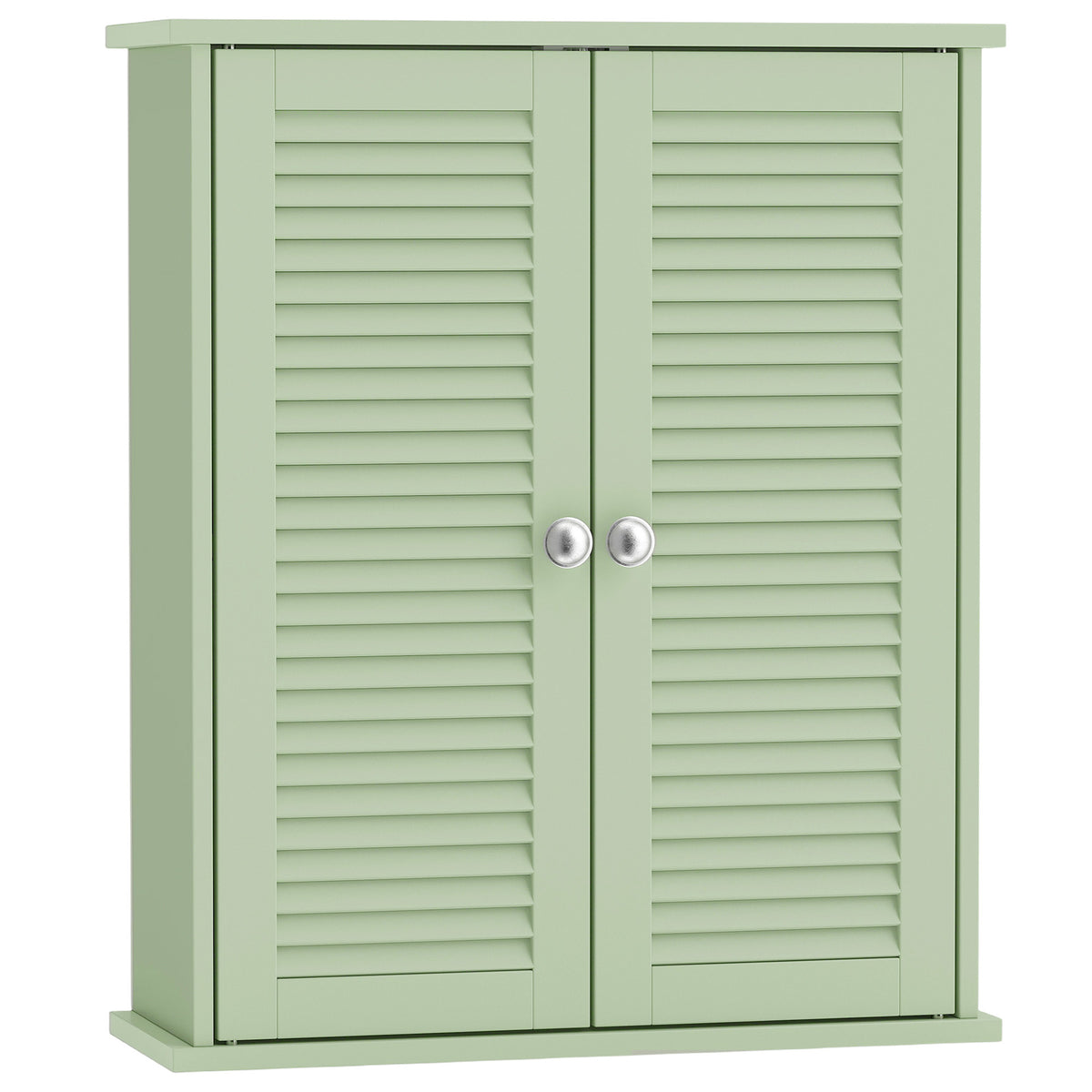 Armoire murale de salle de bain, meuble de rangement suspendu avec 2 portes persiennes et étagère réglable, vert-0