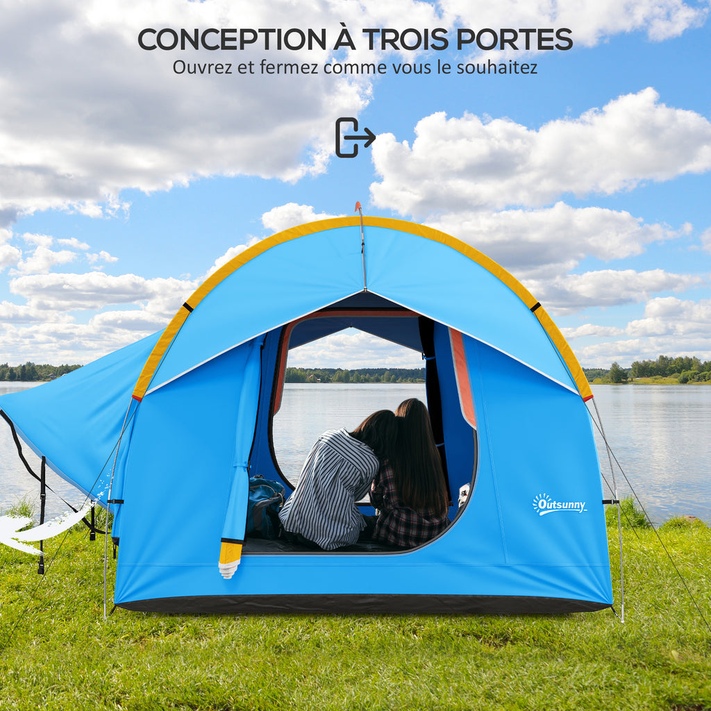 Tente de voiture pour SUV hayon 5-6 personnes avec 3 portes, fenêtre en maille, pour trekking, randonnée, bleu et orange-4