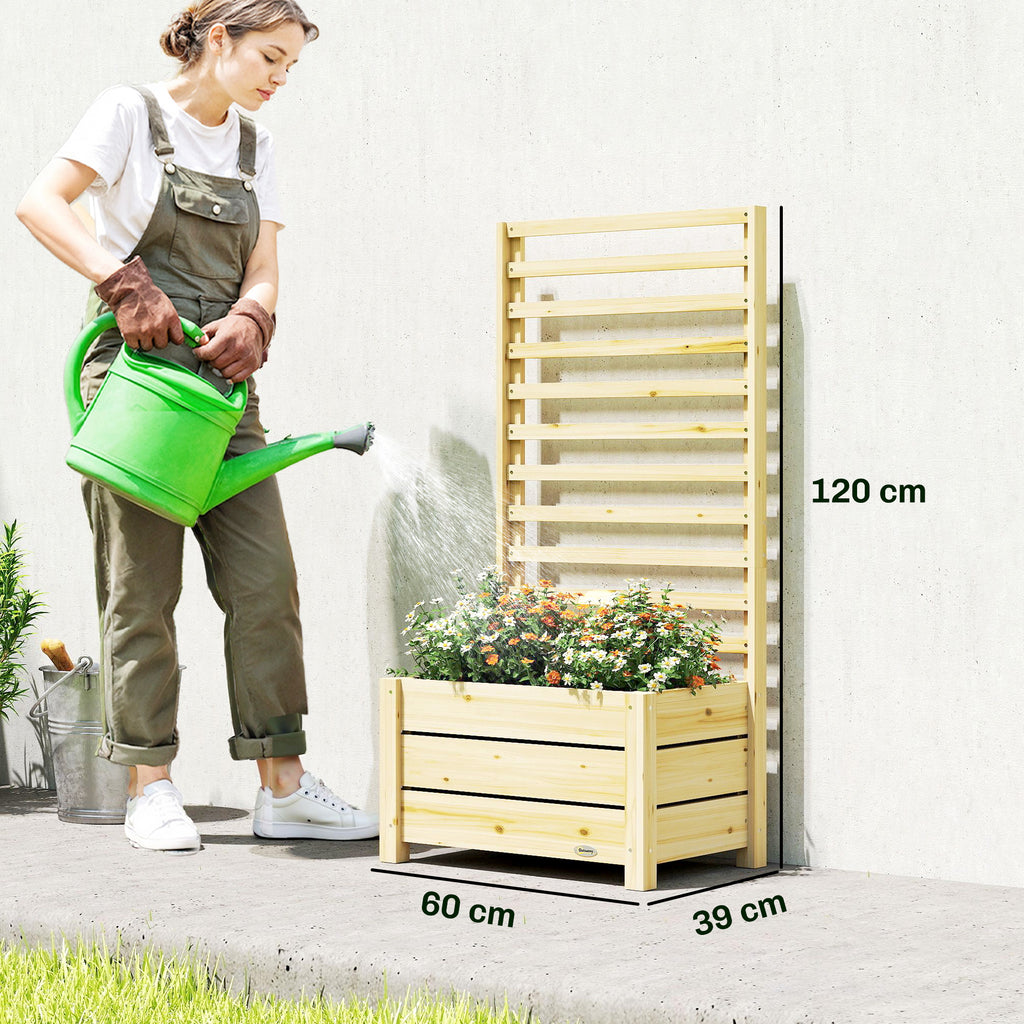 Jardinière avec treillis, bac à fleurs avec brise-vue, trou de drainage et doublure intérieure, 60 x 39 x 120 cm, bois naturel-2