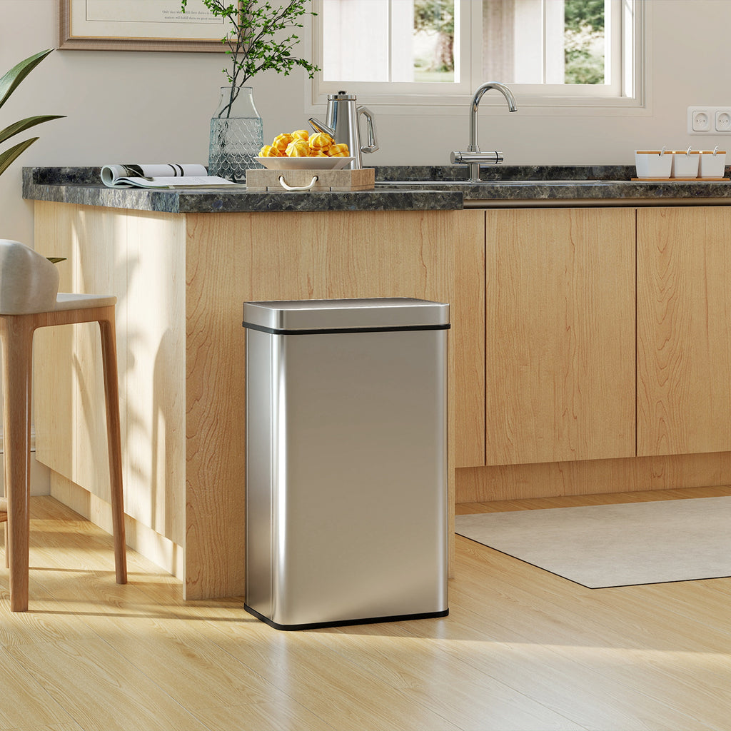 Poubelle à capteur 60 L avec couvercle à fermeture douce, poubelle de cuisine automatique en acier inoxydable, argenté-9