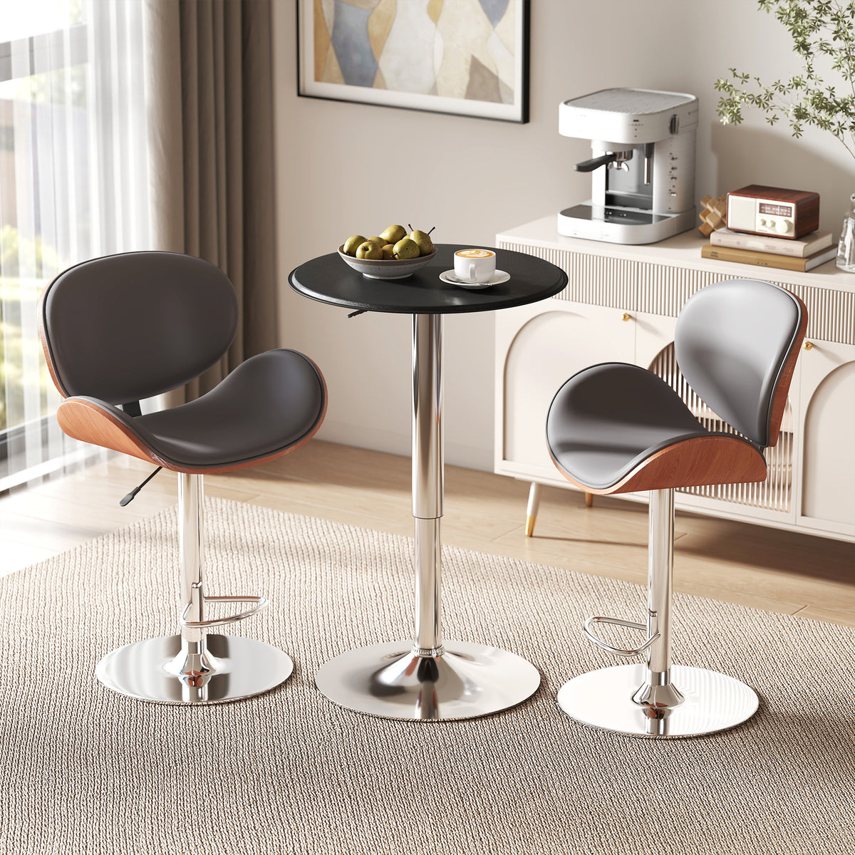 Table de Bar Table Bistro Mange-debout Chic Style Contemporain Hauteur réglable 67-93 cm Ø 63 cm Plateau-1