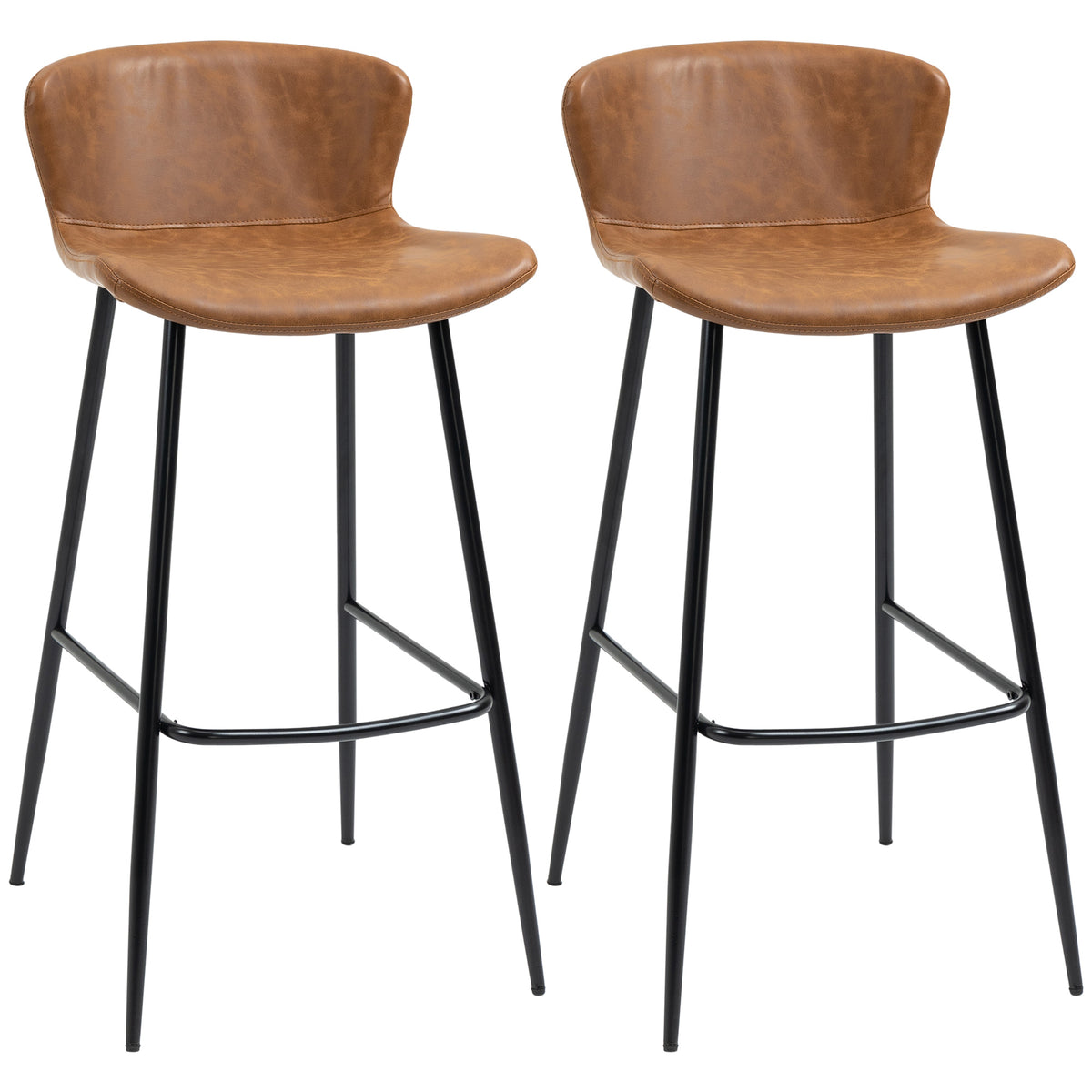 Lot de 2 tabourets de bar assise en similicuir hauteur 76 cm avec repose-pieds en acier et dossier design vintage marron-0