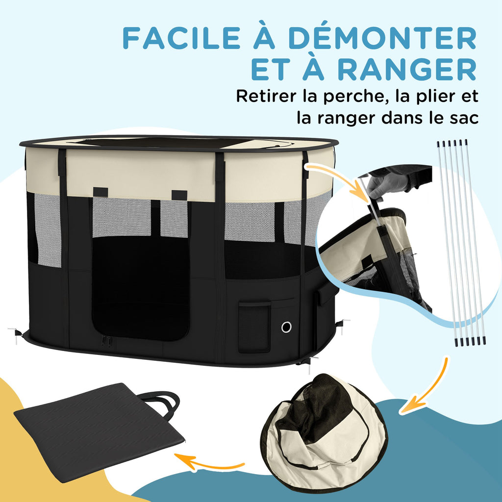 Parc enclos pliable pour chien chat petits animaux en tissu Oxford avec rangement 94 x 74 x 60 cm blanc crème et noir-5