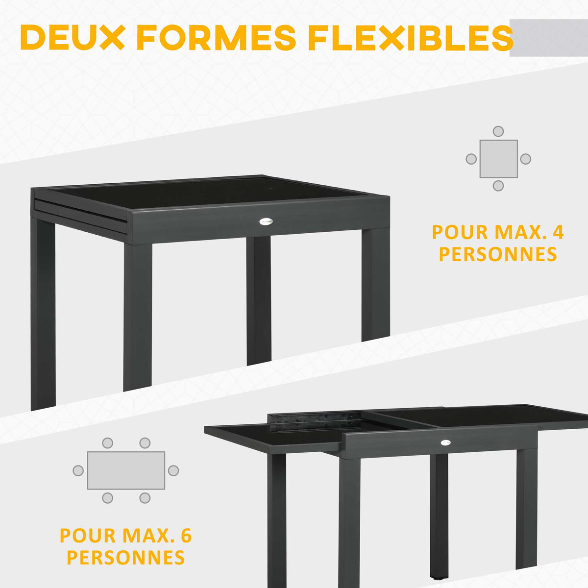 Table Extensible de Jardin Grande Taille dim. dépliées 160 x 80 x 75 cm Aluminium Gris foncé Plateau Verre trempé Noir-3