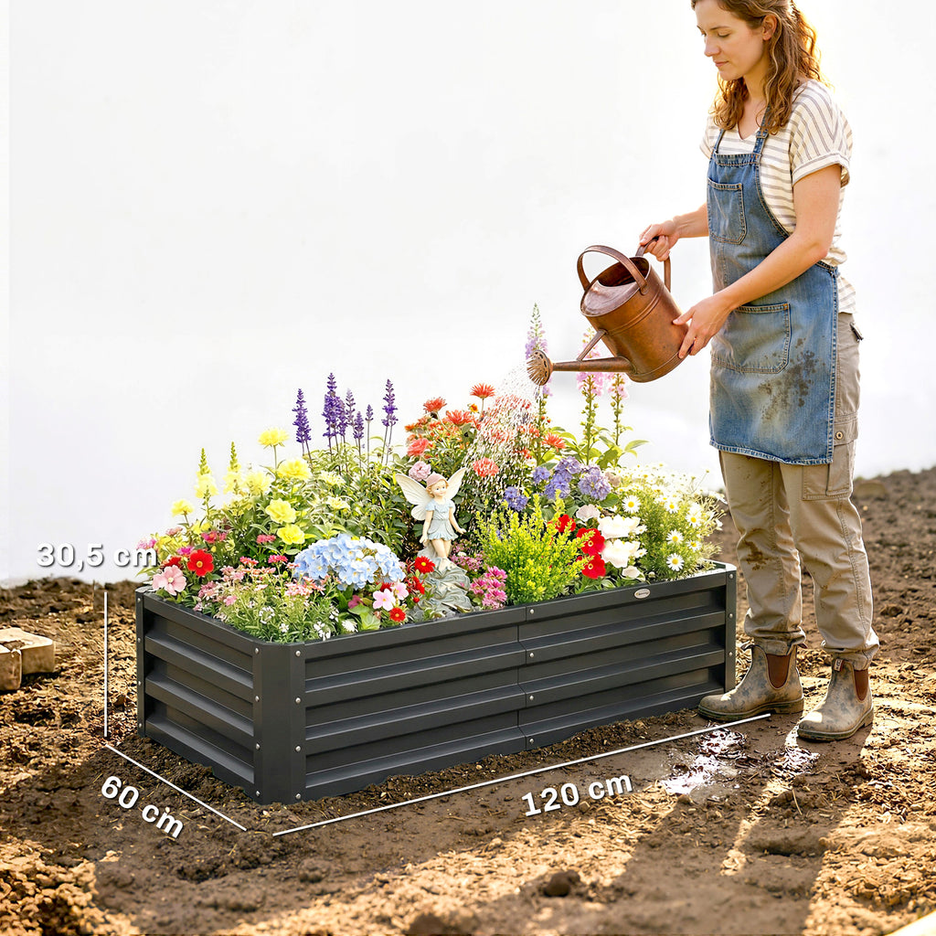 Carré potager de jardin rectangulaire tôle d'acier ondulée 120 x 60 x 30,5 cm gris-2
