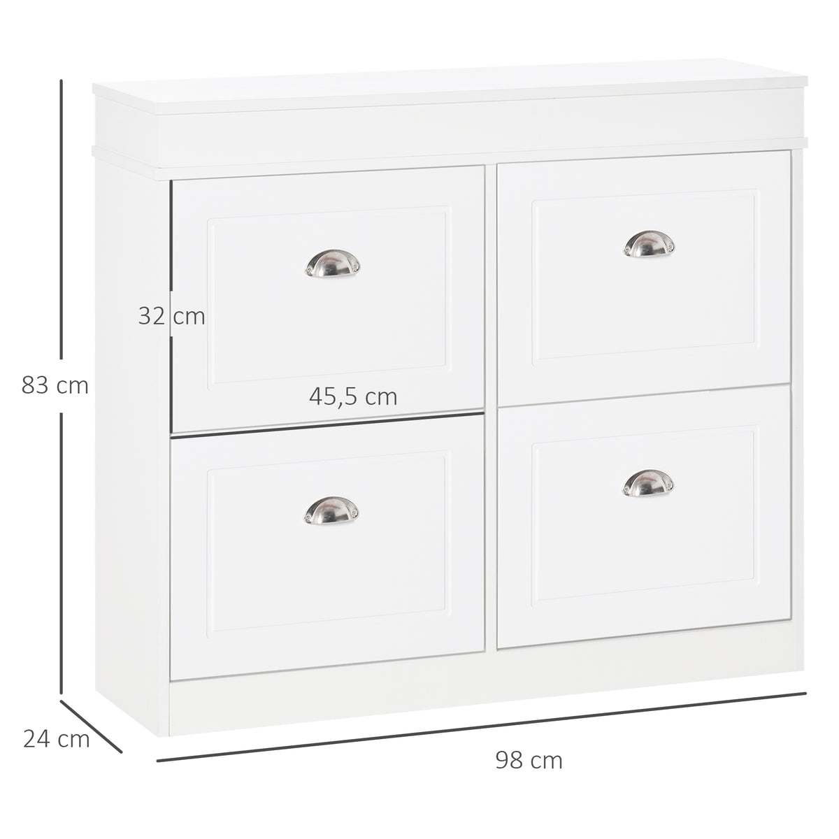 Armoire à Chaussures Meuble à Chaussures Rangement dim. 98L x 24l x 83H cm 4 Portes abattantes Double Niveau MDF Blanc-2