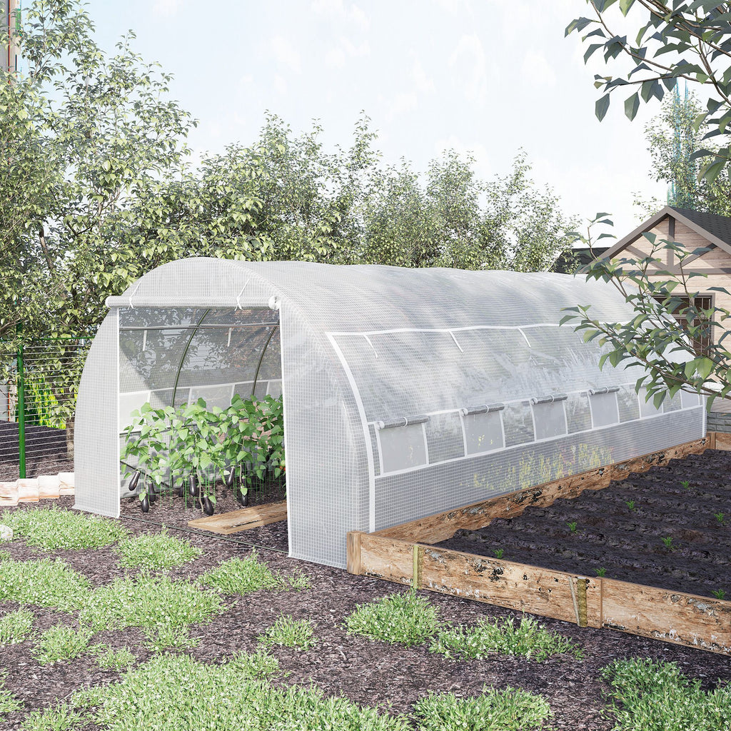 Serre de jardin 18 m² 6L x 3l x 2H m avec porte + parois latérales zippées enroulables, 12 fenêtres, acier PE-9