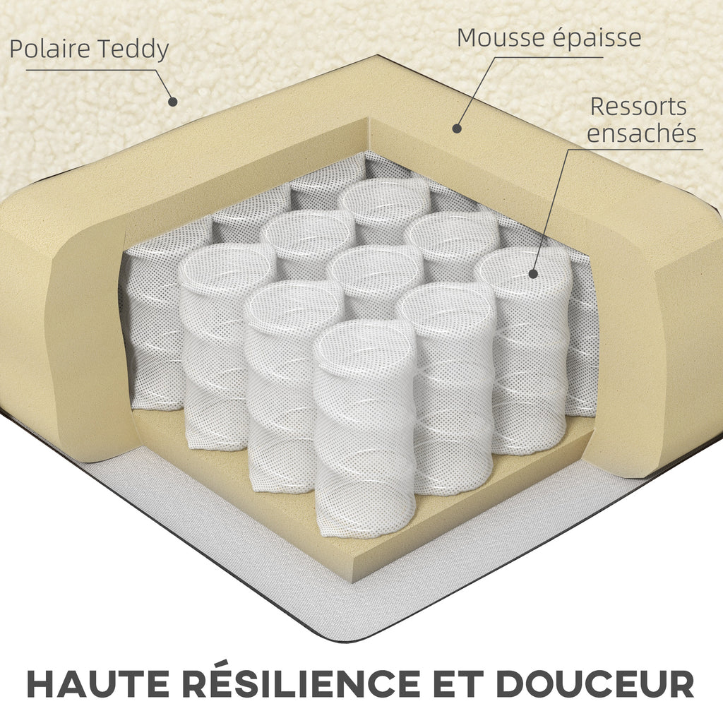 Fauteuil salon avec appuie-tête amovible, fauteuil crapaud en peluche teddy, pieds en métal, 71 x 65 x 90 cm, crème-4