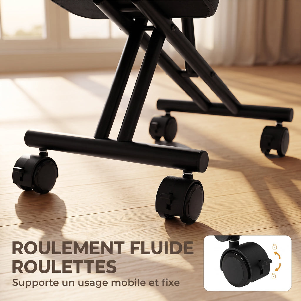 Chaise à Genoux Ergonomique avec Dossier, Siège Assis Genoux Réglable en PU sur Roulettes, Noir-6