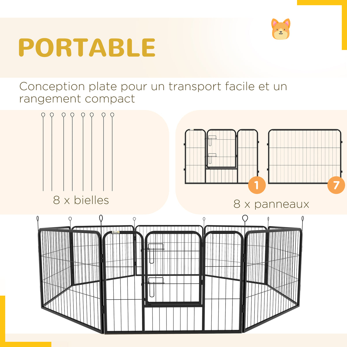 Luxe parc enclos modulable acier époxy porte verrouillable pour chiens, lapins, rongeurs, petits animaux, intérieur et extérieur 80 x 60 cm noir-4
