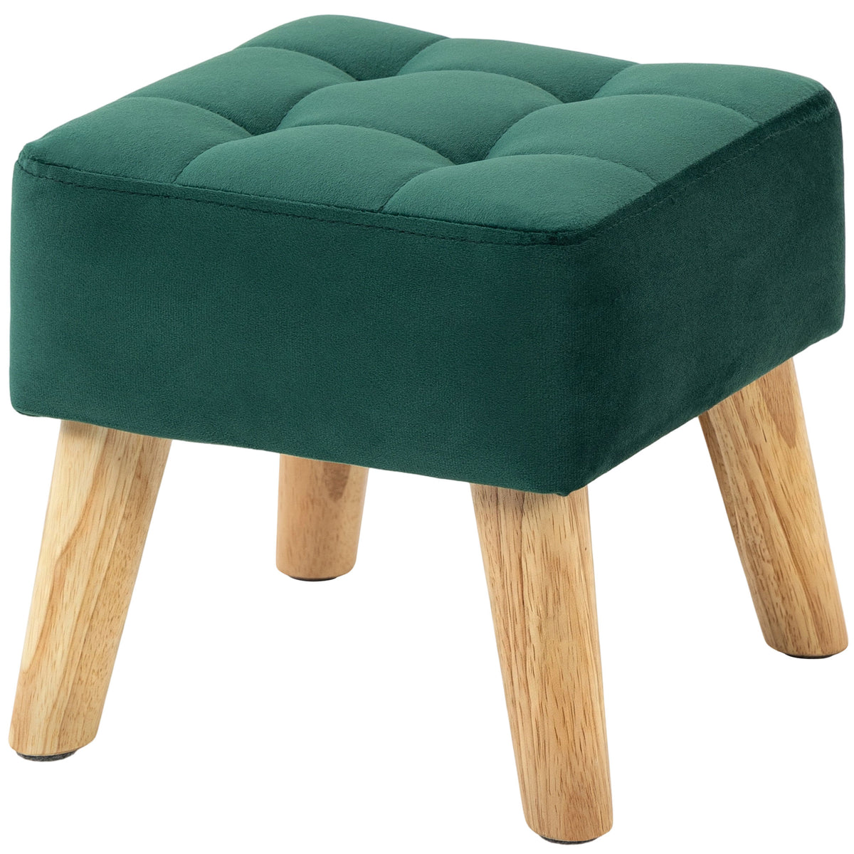 Repose-Pied Salon, Ottoman, Siège Rembourré en Tissu avec Pieds en Bois, 27 x 27 x 26 cm, Vert Foncé-0