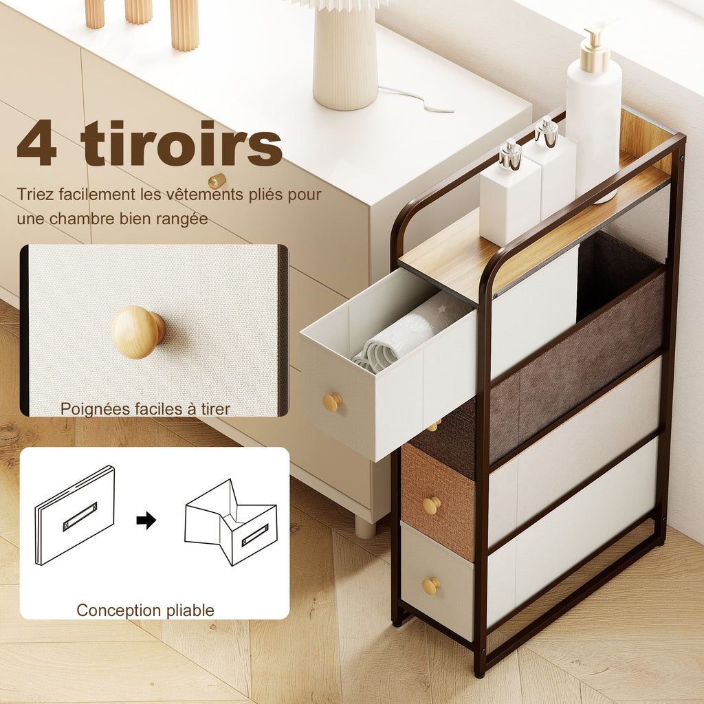 Commode avec 4 tiroirs en tissu pliables, commode chambre plateau et cadre en acier, 20 x 47 x 84,5 cm, multicolore-4