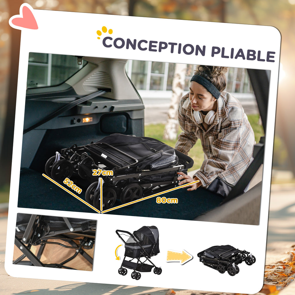 Poussette pour chien animaux de compagnie pliable 4 roues EVA guidon réglable panier 76,5 x 52 x 95 cm-4